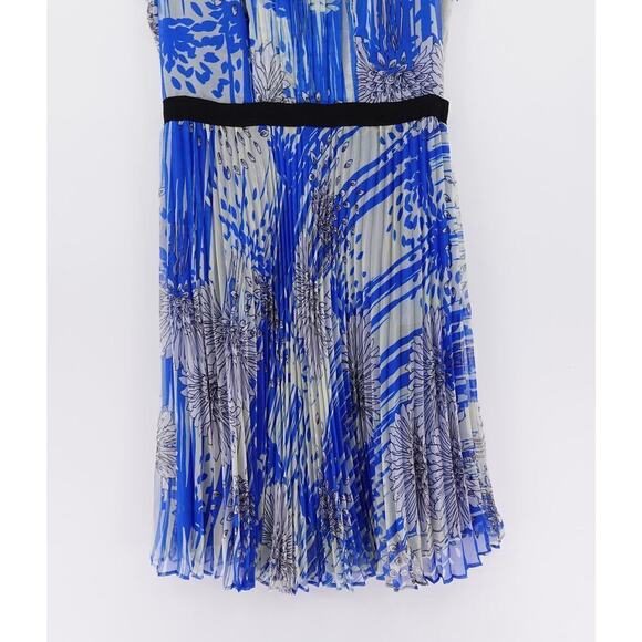 Miss Wu Sheer Dress Womens 4 Blue Floral Pleated Wedding Party Flowy Fairy - Picture 4 of 16